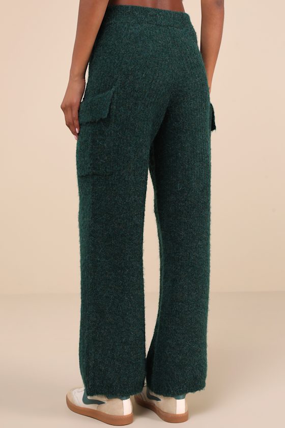 Lulus Signature Sunday Dark Green Knit Sweater Pants In Dark Green