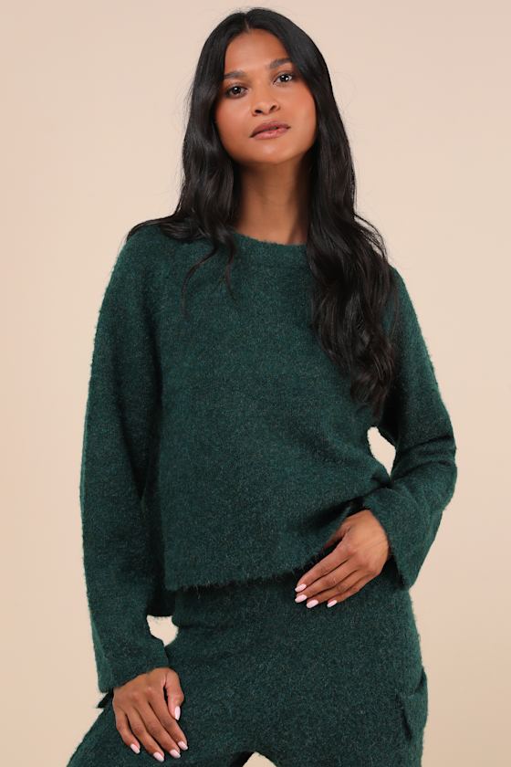 Lulus Signature Sunday Dark Green Raglan Sleeve Pullover Sweater In Dark Green