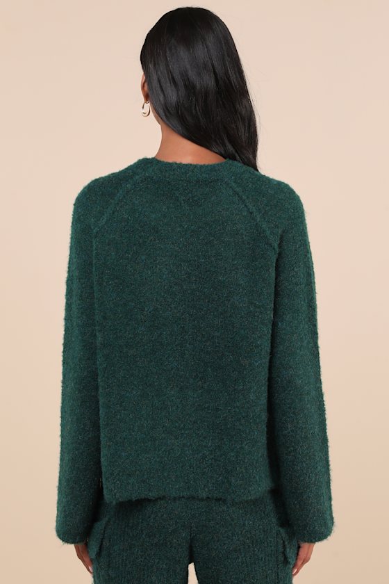 Lulus Signature Sunday Dark Green Raglan Sleeve Pullover Sweater In Dark Green