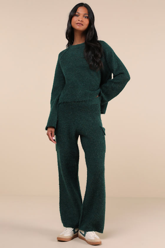 Lulus Signature Sunday Dark Green Raglan Sleeve Pullover Sweater In Dark Green