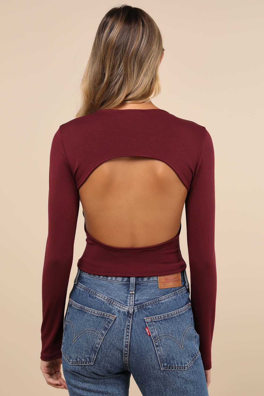 Daily Coolness Dark Plum Cutout Long Sleeve Crew Neck Top