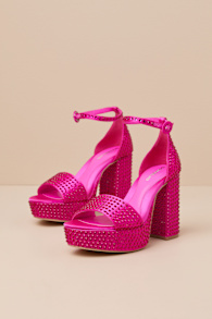 Mayvinna Ultra Pink Rhinestone Platform Ankle Strap Sandals 2