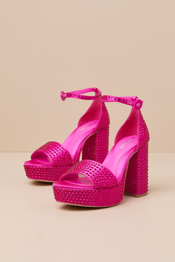 Mayvinna Ultra Pink Rhinestone Platform Ankle Strap Sandals 2
