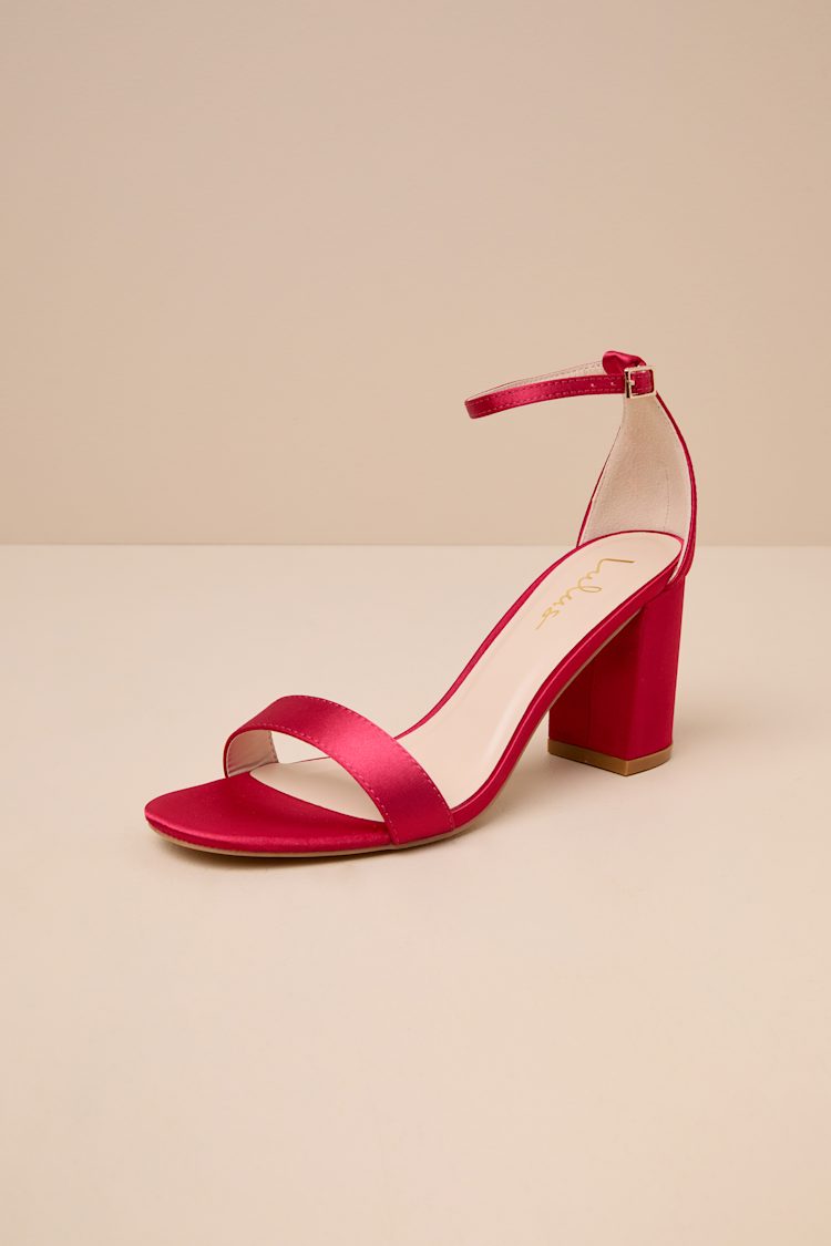 Arylee Red Satin Ankle Strap Heels