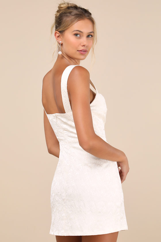 Sophisticated Celebration Ivory Jacquard Floral Mini Dress 4
