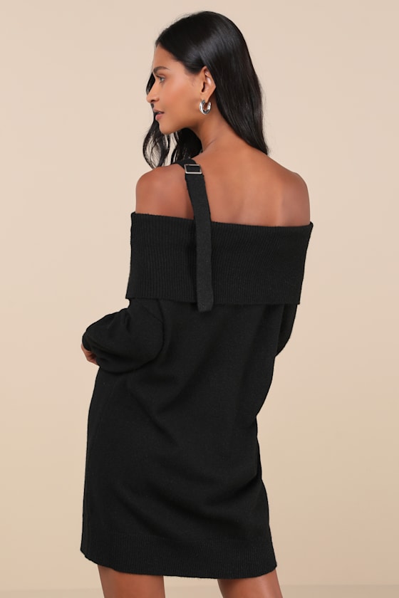 Black Sweater Mini Dress - One-Shoulder Shift Dress - Mini Dress - Lulus