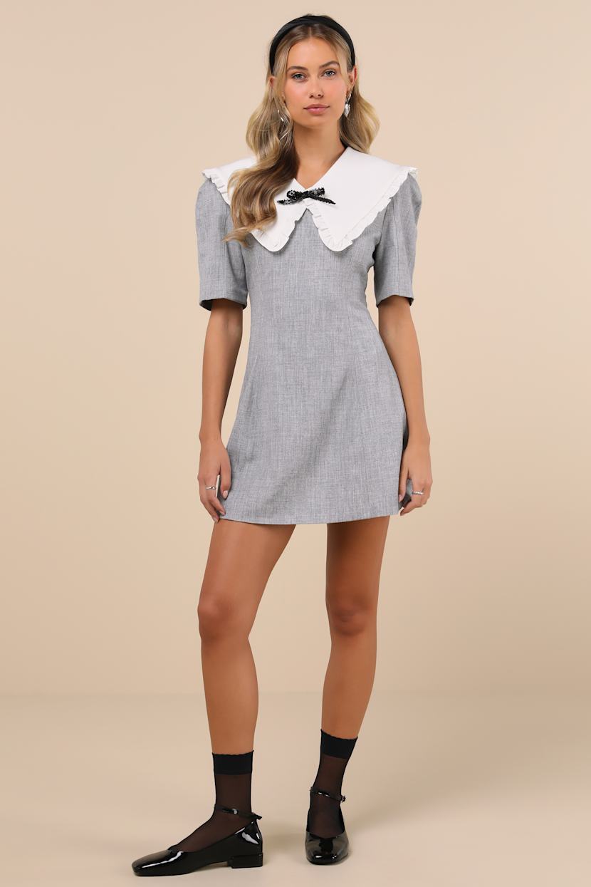 open lace back dress Keira Oversized Collar Dress Light Blue / XL / Final Sale