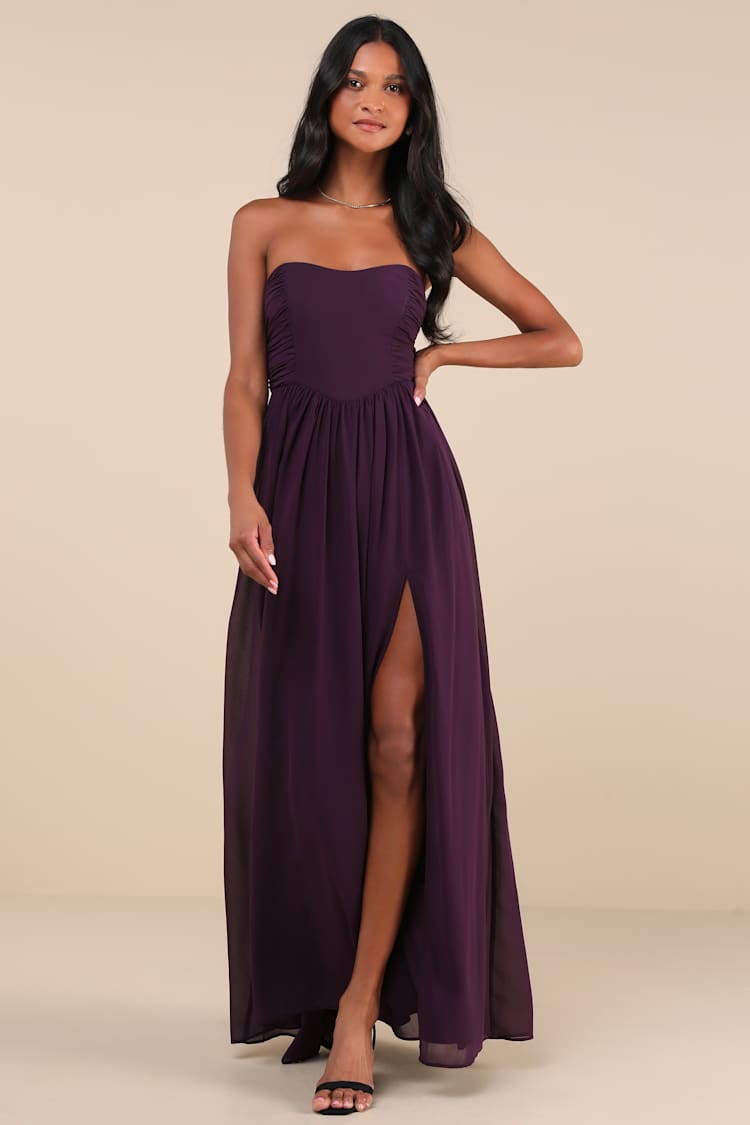 chinese dress ladies Mac Duggal Ruched Top Women's Halter Gown - Purple main image 0