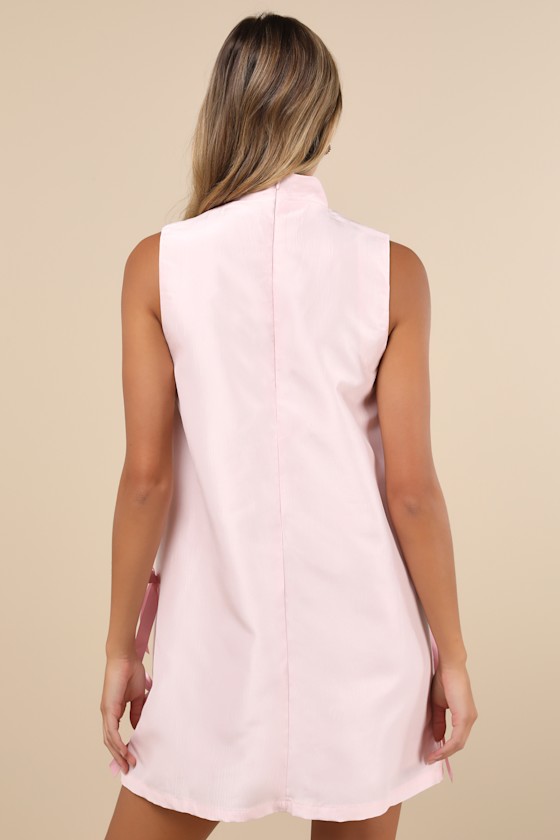Clara Pink Bow Sleeveless Mock Neck Mini Dress 3