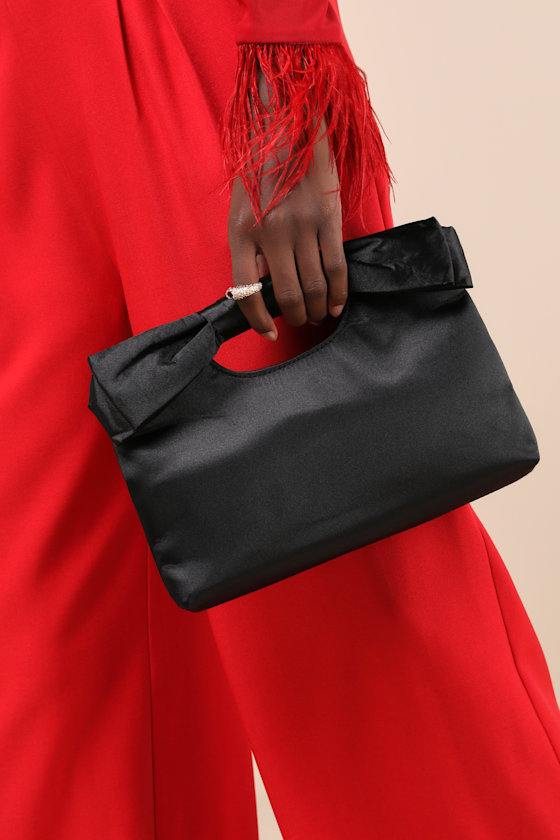 Shop Lulus Total Romantic Black Satin Bow Clutch