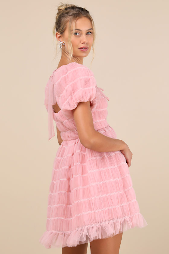 Gift for You Puff Shoulder Long Sleeve Back Bow Detail Mini Dress