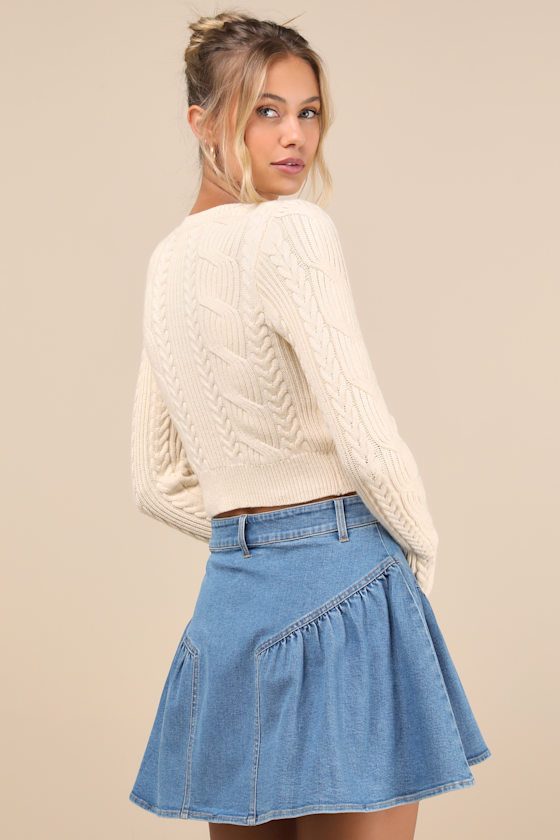 Lulus Edgy Affection Medium Wash Denim High-rise Paneled Mini Skirt In Blue