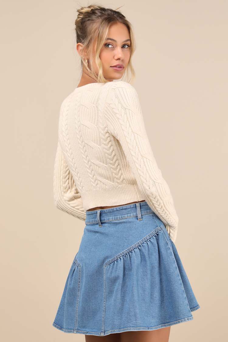 Edgy Affection Medium Wash Denim High-Rise Paneled Mini Skirt