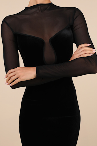 Irresistible Details Black Velvet Mesh Long Sleeve Mini Dress 4
