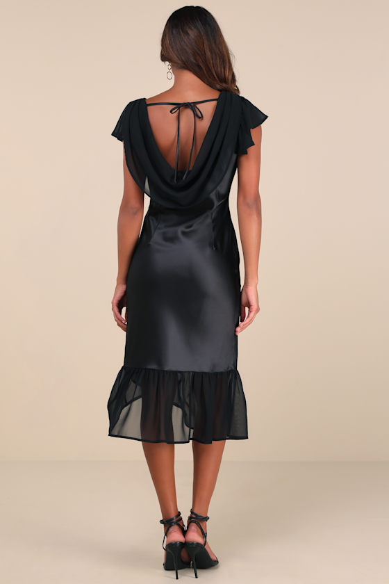 Prepared to Impress Black Satin Flutter Sleeve Midi Dress 3