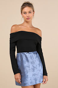 Darling Moves Blue Satin Jacquard Mini Skirt 1