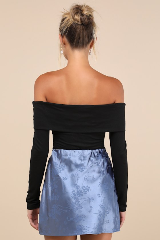 Darling Moves Blue Satin Jacquard Mini Skirt 2