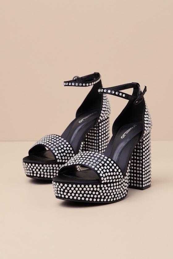 Mayvinaa Black Rhinestone Platform Ankle Strap Sandals 3