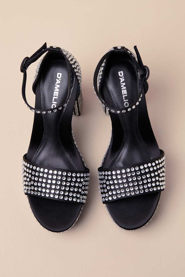 Mayvinaa Black Rhinestone Platform Ankle Strap Sandals
