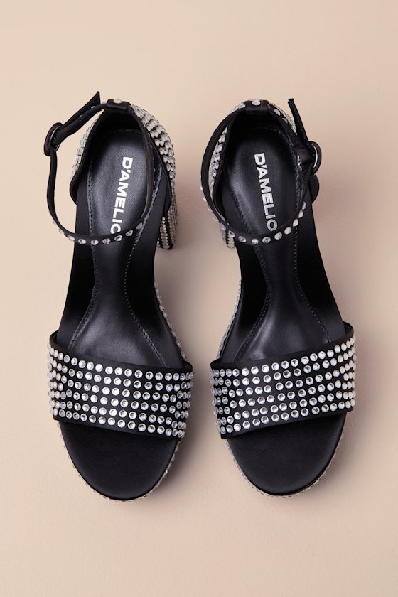 Mayvinaa Black Rhinestone Platform Ankle Strap Sandals 1