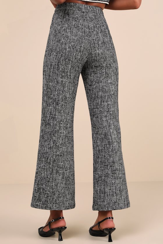 Lulus Poised Decision Black Tweed Lurex High-rise Wide-leg Pants In Black