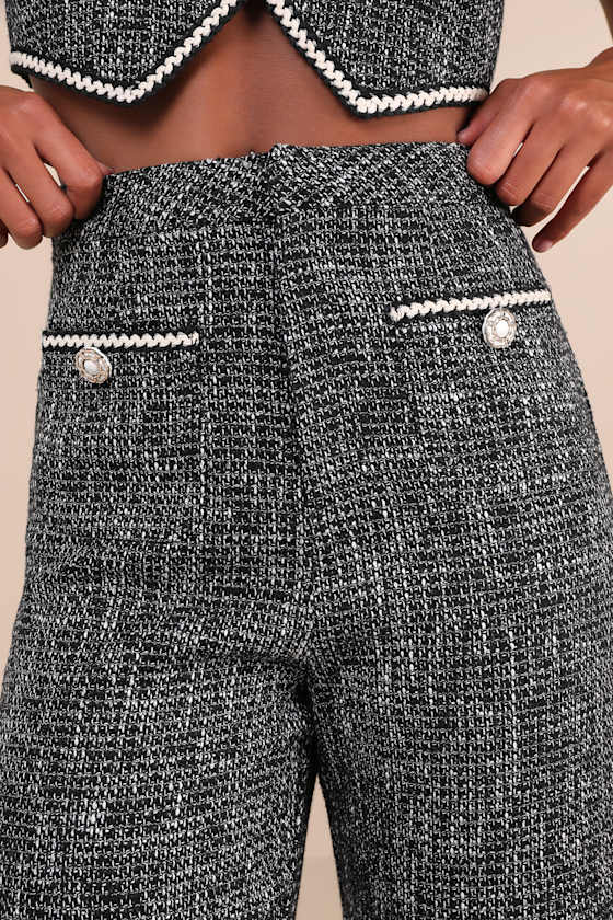 Lulus Poised Decision Black Tweed Lurex High-rise Wide-leg Pants In Black