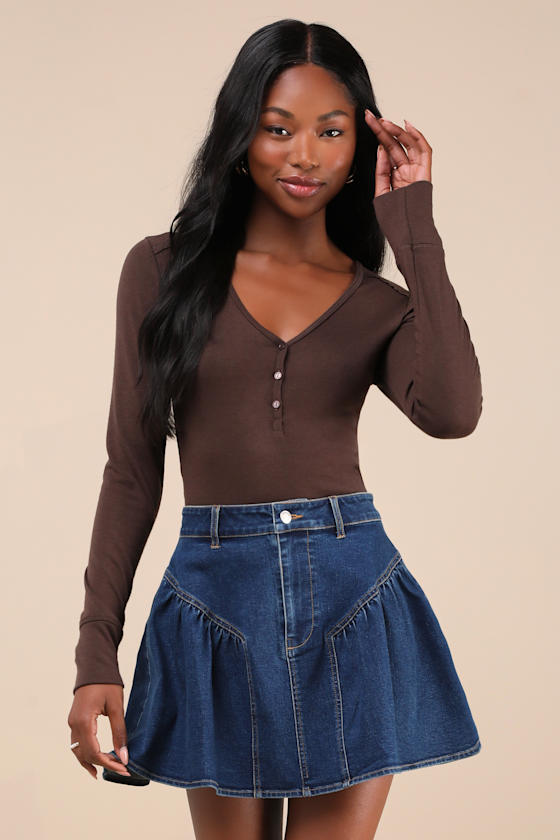 Edgy Affection Dark Wash Denim High-Rise Paneled Mini Skirt 1