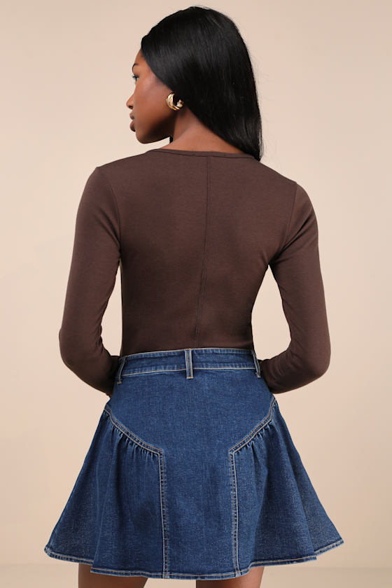 Lulus Edgy Affection Dark Wash Denim High-rise Paneled Mini Skirt In Blue