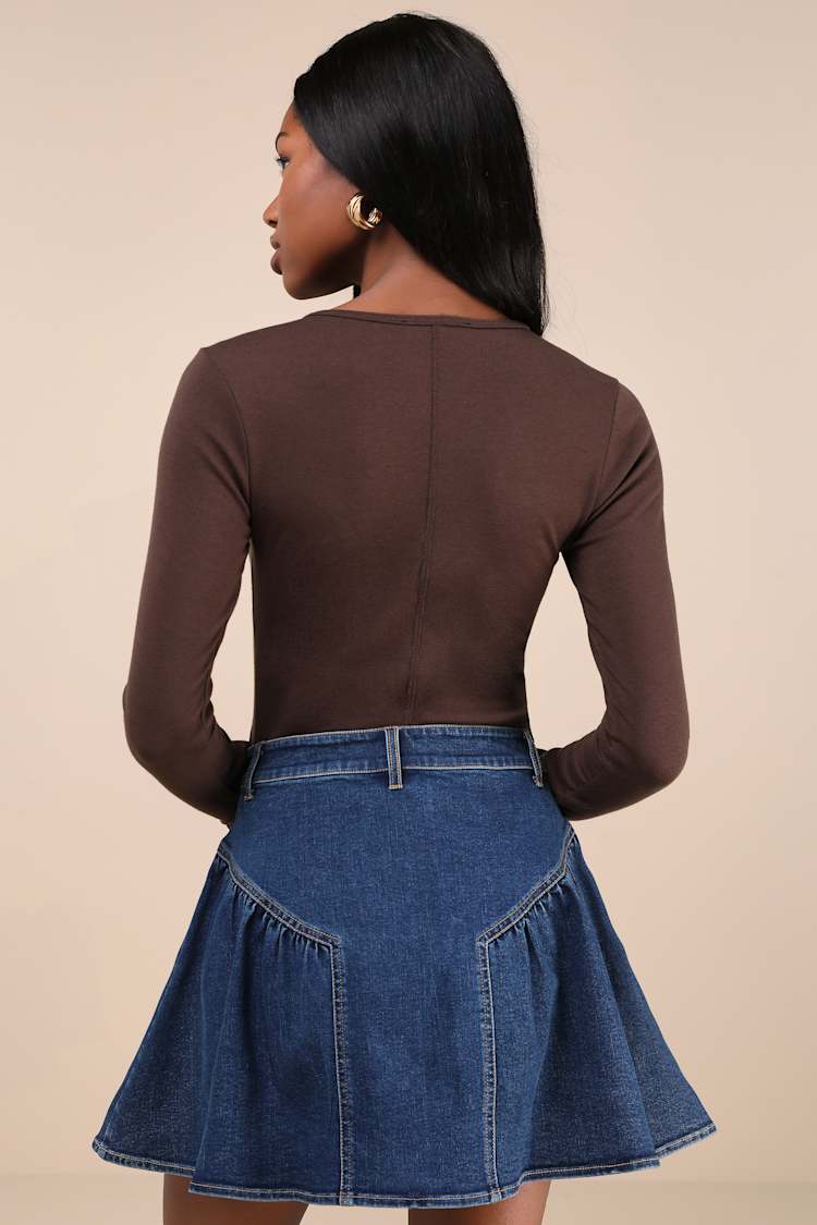 Edgy Affection Dark Wash Denim High-Rise Paneled Mini Skirt