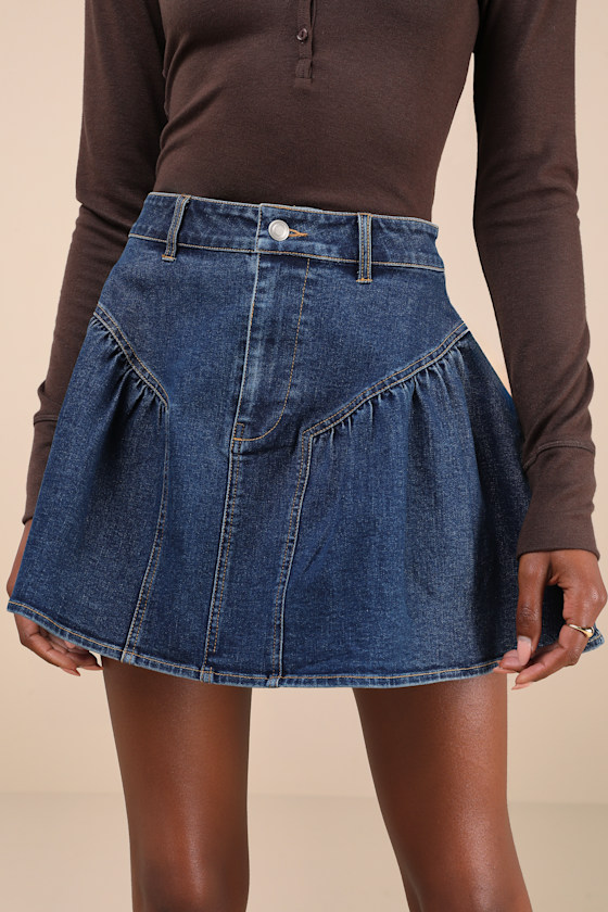 Lulus Edgy Affection Dark Wash Denim High-rise Paneled Mini Skirt In Blue