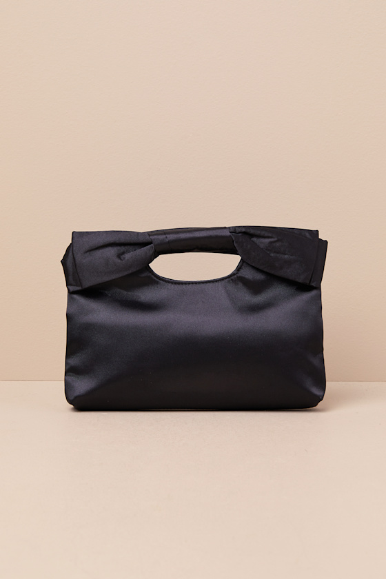 Shop Lulus Total Romantic Black Satin Bow Clutch