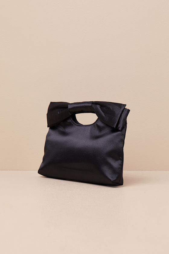Shop Lulus Total Romantic Black Satin Bow Clutch