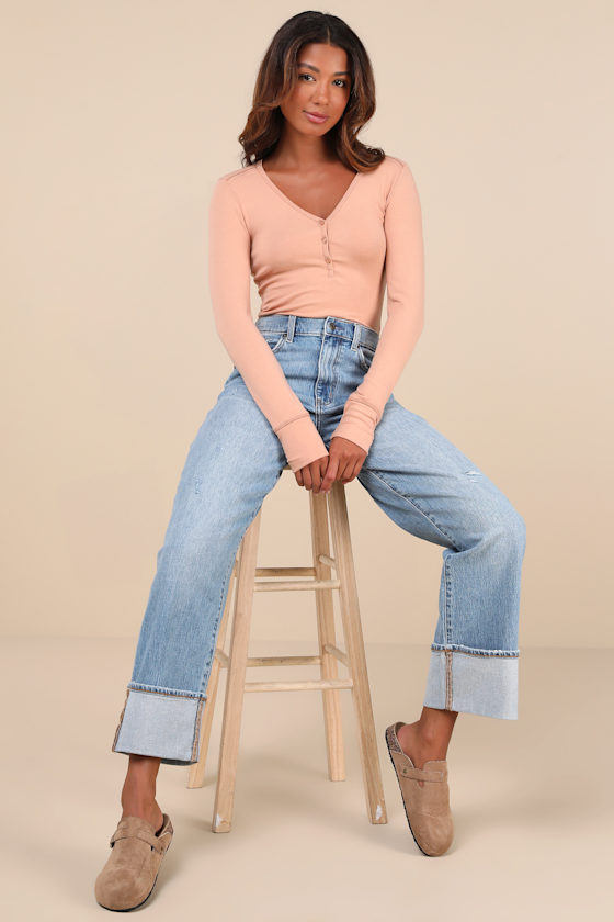 Amberly Wide Sleeves Top (Peach)