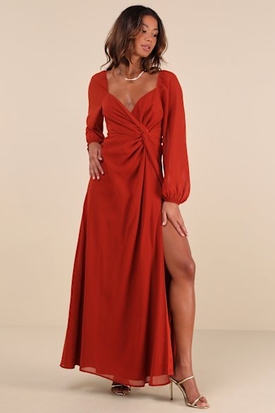 brown bridesmaid dresses long sleeve Clemmie Satin Bridesmaid Dress main image 0