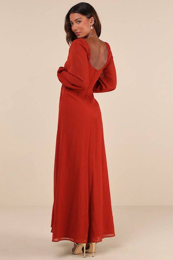 Rust Orange Dress - Twist-Front Dress - Long Sleeve Maxi Dress - Image 3