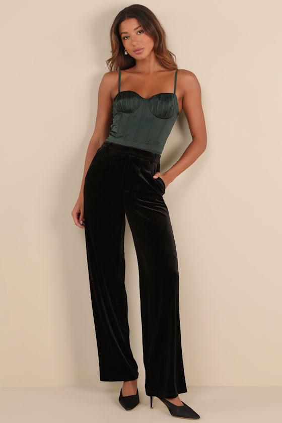 Posh Idea Black Velvet High-Rise Straight Leg Trouser Pants 1