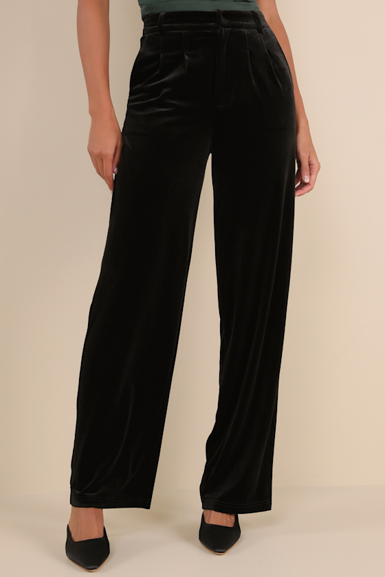 Posh Idea Black Velvet High-Rise Straight Leg Trouser Pants 4