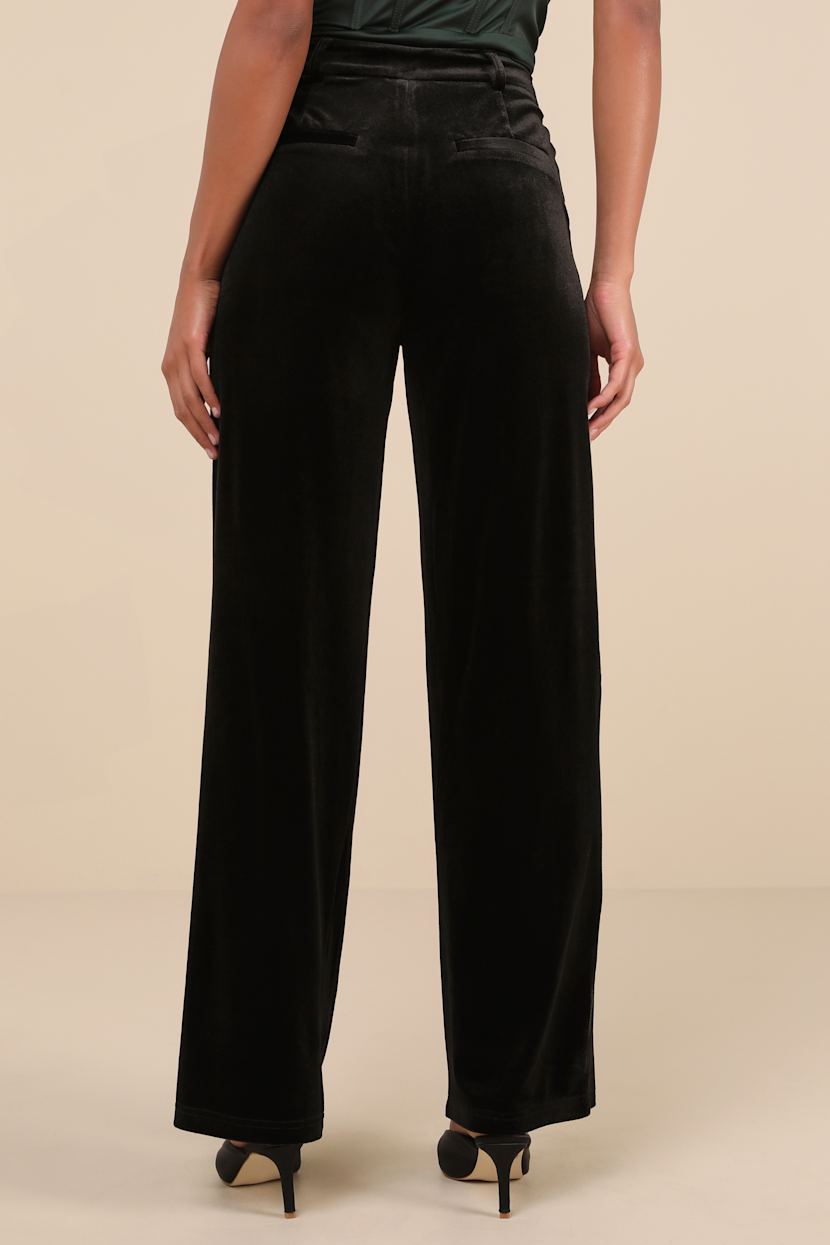 Black Velvet Trousers - Velvet Pants - High-Rise Trouser Pants - Lulus