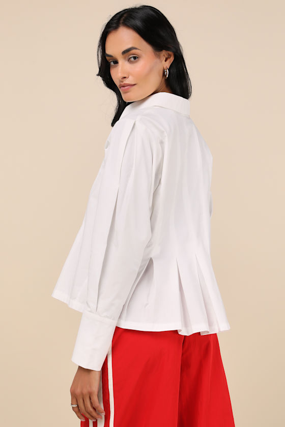 Convincingly Chic Ivory Pleated Long Sleeve Button-Up Top 2