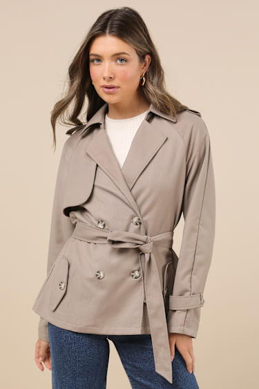 Lioness Trencherous Khaki Short Trench Cropped Trench Coat Lulus
