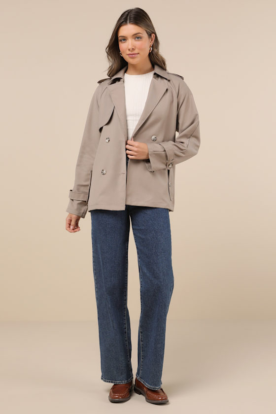 Lioness Cropped Trencherous Coat Mushroom In Beige