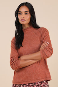 Exceptional Coziness Burnt Orange Marled Long Sleeve Sweater Top 3