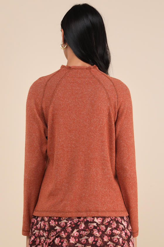 Lulus Exceptional Coziness Burnt Orange Marled Long Sleeve Sweater Top In Burnt Orange