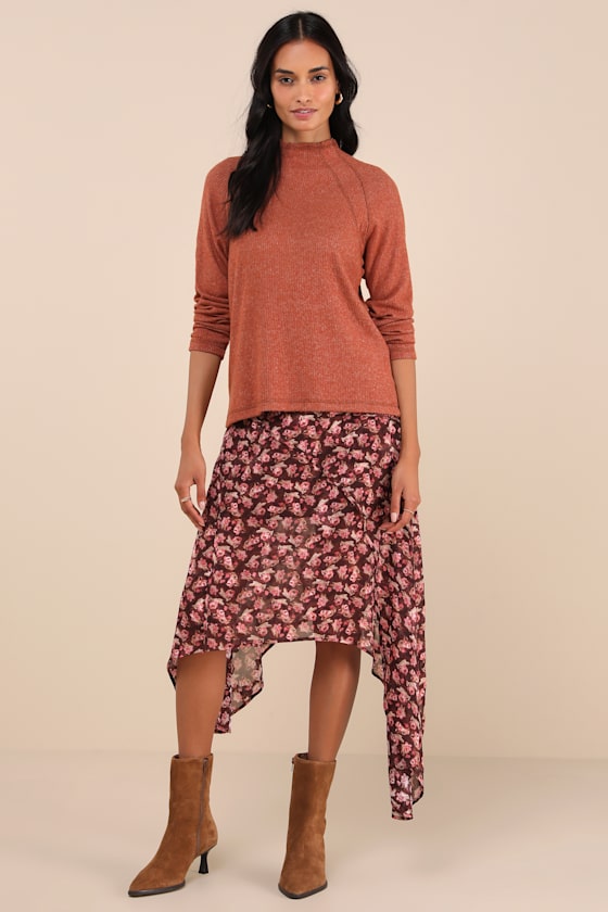Lulus Exceptional Coziness Burnt Orange Marled Long Sleeve Sweater Top In Burnt Orange