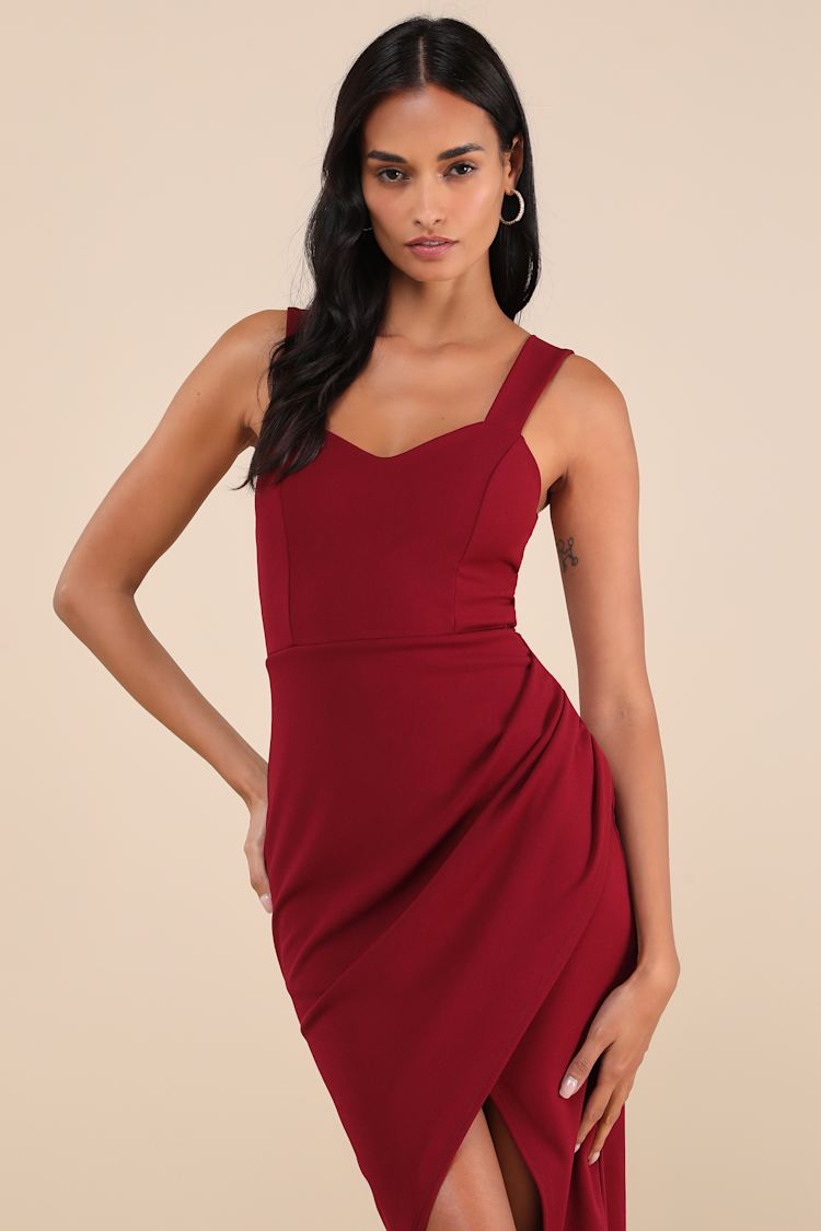 strapless open back dress Adelaide Zip Cord Midi Dress-Burgundy Red