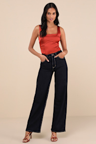 Effortlessly Influential Dark Wash High-Rise Wide-Leg Jeans