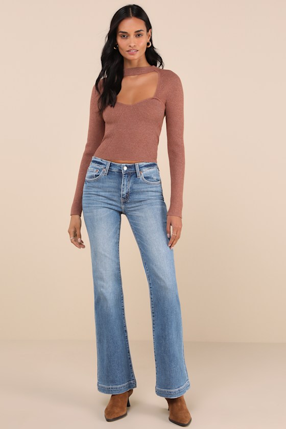 Daze Denim Heartbreaker Medium Wash Mid-rise Denim Flare Jeans In Blue