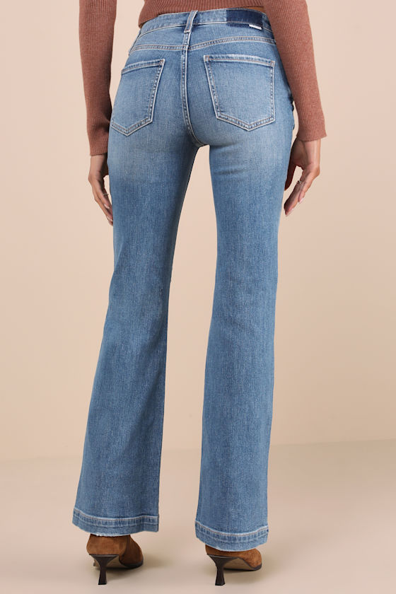 Daze Denim Heartbreaker Medium Wash Mid-rise Denim Flare Jeans In Blue