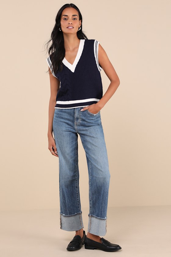 Eastside Medium Wash Distressed High-Rise Cuffed Denim Jeans 1