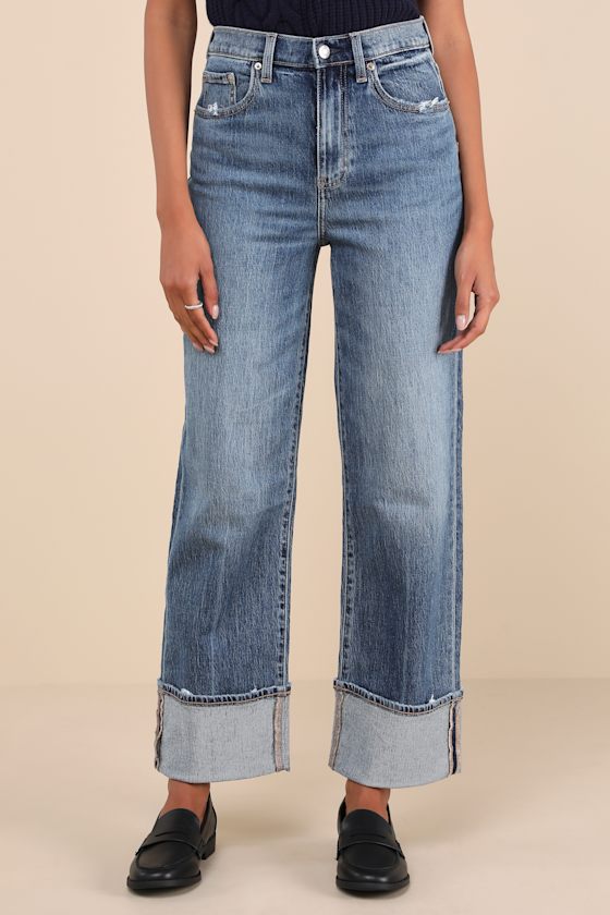 Eastside Medium Wash Distressed High-Rise Cuffed Denim Jeans 2